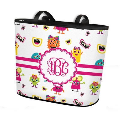 Girly Monsters Bucket Tote w/ Genuine Leather Trim (Personalized)