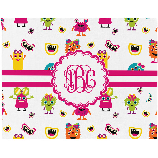 Custom Girly Monsters Woven Fabric Placemat - Twill w/ Monogram