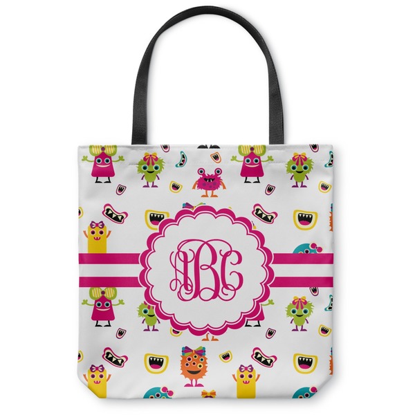 Custom Girly Monsters Canvas Tote Bag - Large - 18"x18" (Personalized)