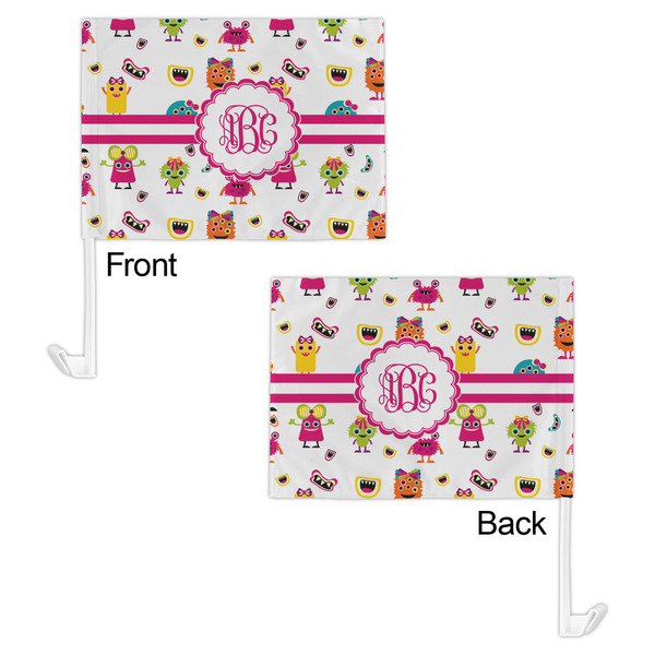 Girly Monsters Car Flag - 11" x 8" - Front & Back View