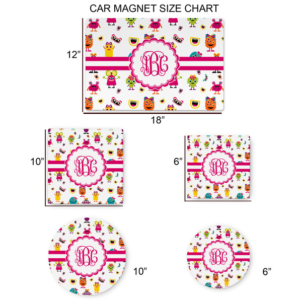 Girly Monsters Car Magnets - SIZE CHART