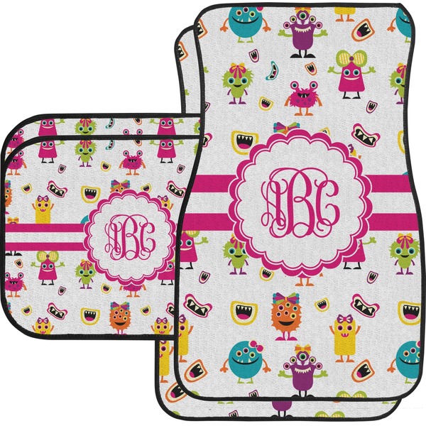 Custom Girly Monsters Car Floor Mats Set - 2 Front & 2 Back (Personalized)
