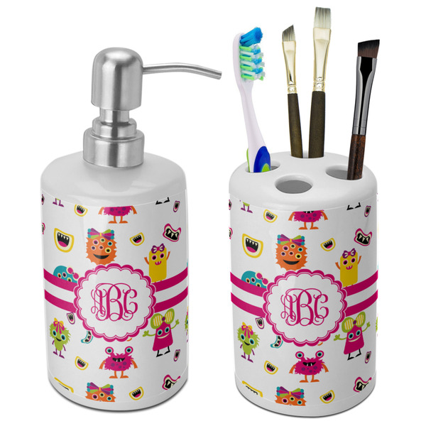 Custom Girly Monsters Ceramic Bathroom Accessories Set (Personalized)