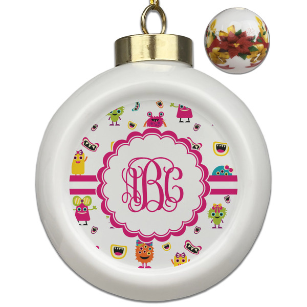 Custom Girly Monsters Ceramic Ball Ornaments - Poinsettia Garland (Personalized)