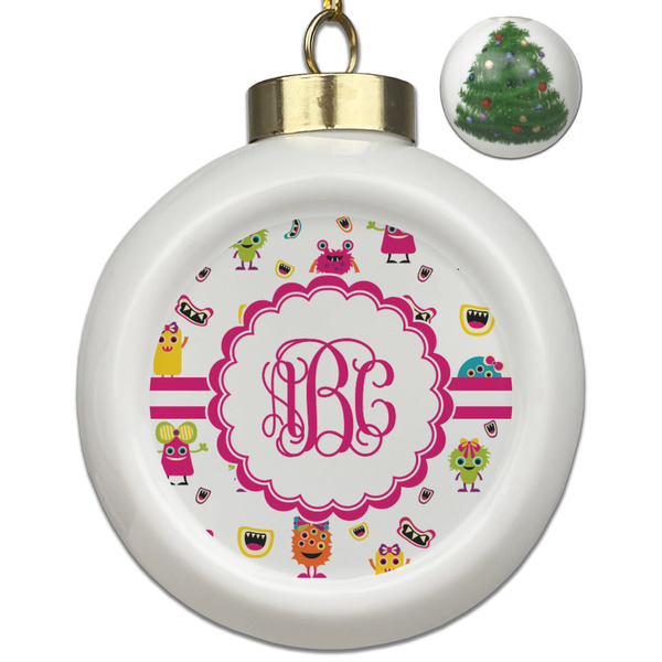 Custom Girly Monsters Ceramic Ball Ornament - Christmas Tree (Personalized)