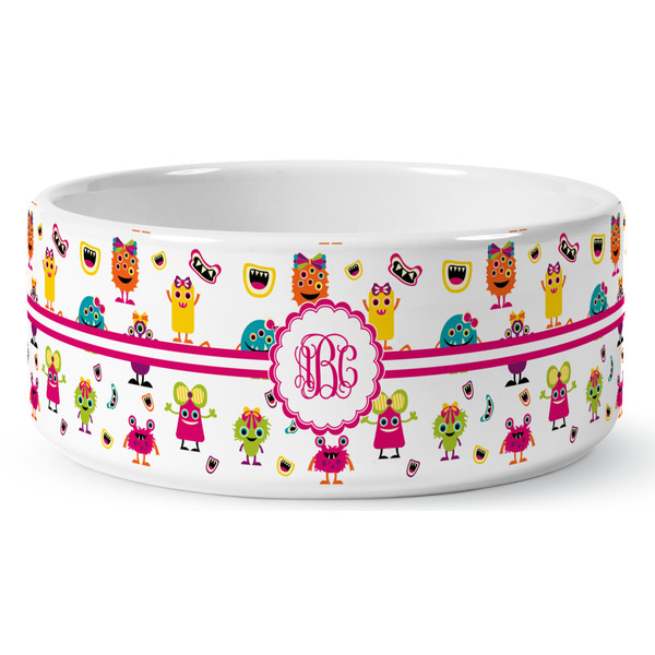 Girly Monsters Ceramic Dog Bowl - Medium - Front