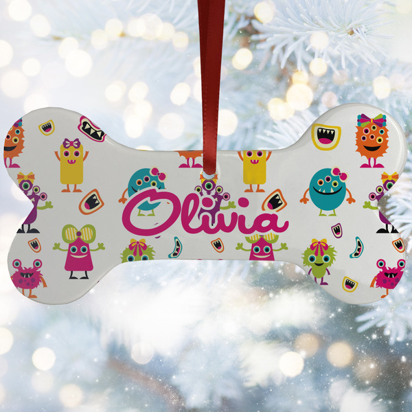 Custom Girly Monsters Ceramic Dog Ornament w/ Monograms