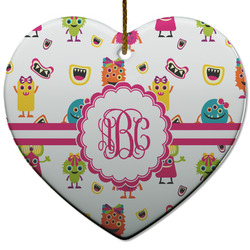 Girly Monsters Heart Ceramic Ornament w/ Monogram