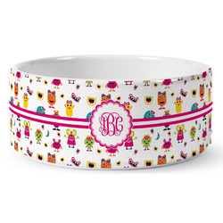 Girly Monsters Ceramic Dog Bowl (Personalized)
