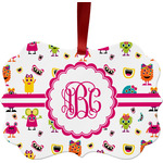 Girly Monsters Metal Frame Ornament - Double Sided w/ Monogram