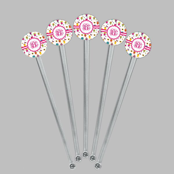 Girly Monsters Clear Plastic 7" Stir Stick - Round - Fan View
