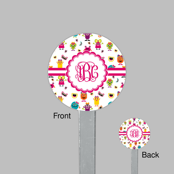 Girly Monsters Clear Plastic 7" Stir Stick - Round - Front & Back