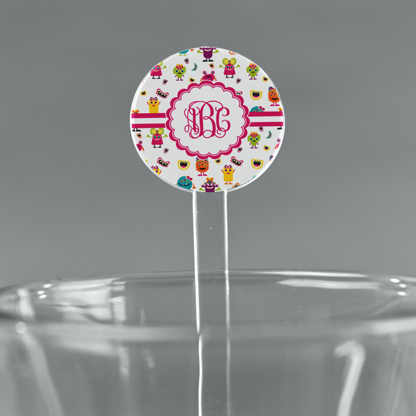 Custom Girly Monsters 7" Round Plastic Stir Sticks - Clear (Personalized)