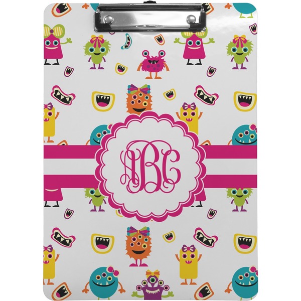 Custom Girly Monsters Clipboard (Letter Size) (Personalized)