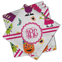 Girly Monsters Cloth Cocktail Napkins - Set of 4 w/ Monogram