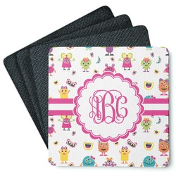 Girly Monsters Square Rubber Backed Coasters - Set of 4 (Personalized)