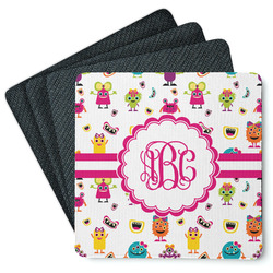 Girly Monsters Square Rubber Backed Coasters - Set of 4 (Personalized)