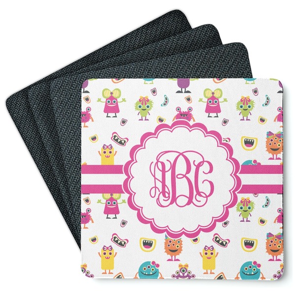 Custom Girly Monsters Square Rubber Backed Coasters - Set of 4 (Personalized)