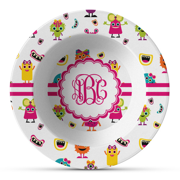 Custom Girly Monsters Plastic Bowl - Microwave Safe - Composite Polymer (Personalized)