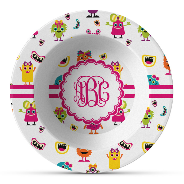 Custom Girly Monsters Plastic Bowl - Microwave Safe - Composite Polymer (Personalized)