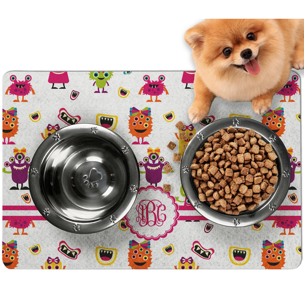 Custom Girly Monsters Dog Food Mat - Small w/ Monogram