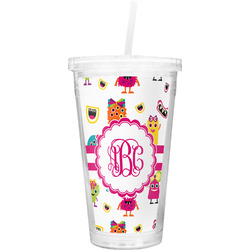 Girly Monsters Double Wall Tumbler with Straw (Personalized)