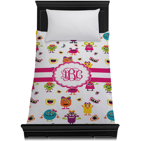 Girly Monsters Duvet Cover - Twin - On Bed - No Prop