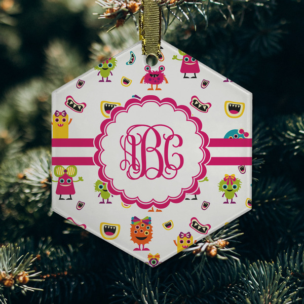 Girly Monsters Frosted Glass Ornament - Hexagon (Lifestyle)