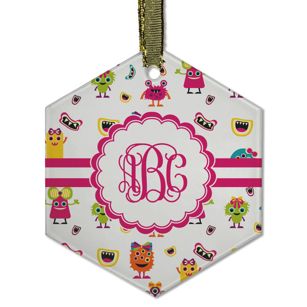 Custom Girly Monsters Flat Glass Ornament - Hexagon w/ Monogram