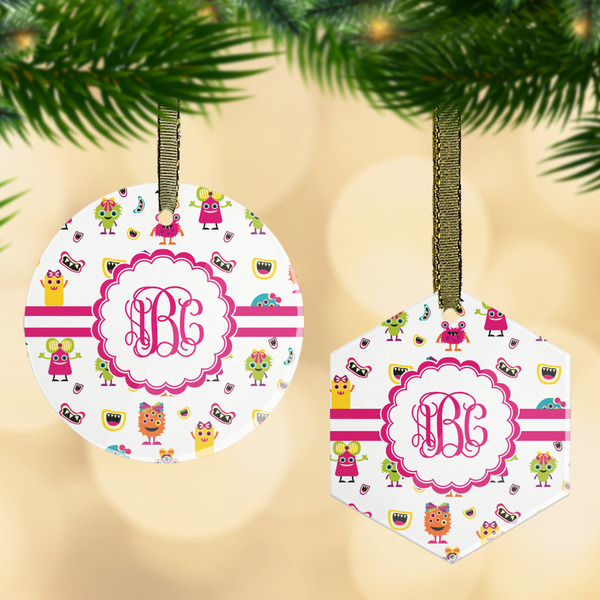 Custom Girly Monsters Flat Glass Ornament w/ Monogram