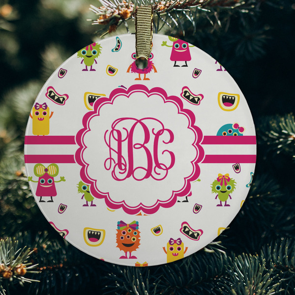 Girly Monsters Frosted Glass Ornament - Round (Lifestyle)