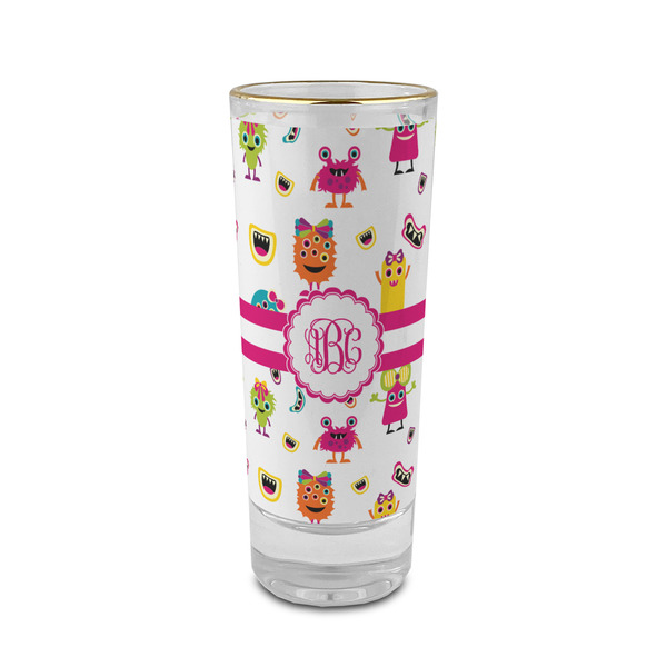 Custom Girly Monsters 2 oz Shot Glass - Glass with Gold Rim (Personalized)