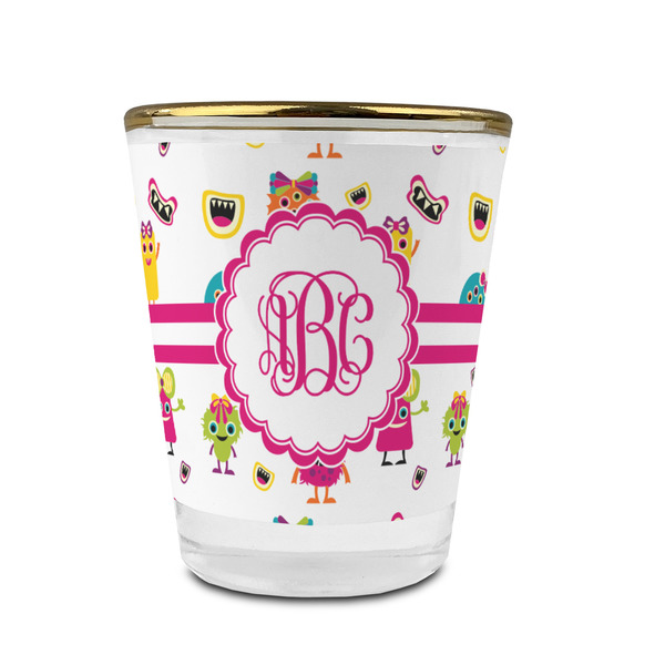Girly Monsters Glass Shot Glass - With gold rim - FRONT
