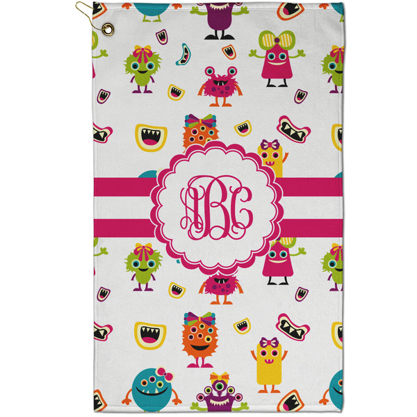 Custom Girly Monsters Golf Towel - Poly-Cotton Blend - Small w/ Monograms