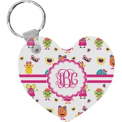 Girly Monsters Heart Plastic Keychain w/ Monogram