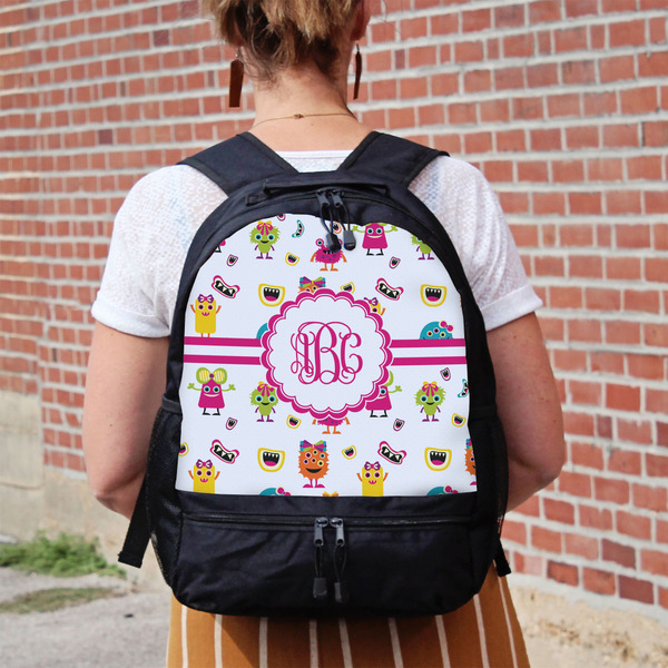 Girly Monsters Large Backpack - Black - On Back