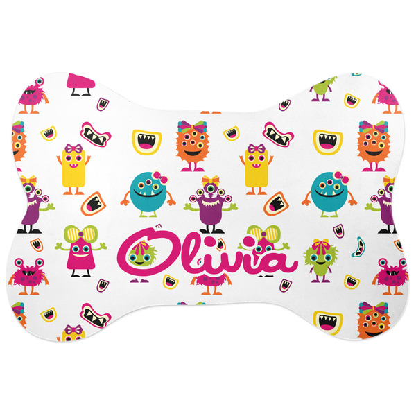 Custom Girly Monsters Bone Shaped Dog Food Mat (Personalized)