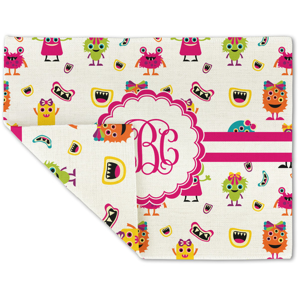 Custom Girly Monsters Double-Sided Linen Placemat - Single w/ Monogram