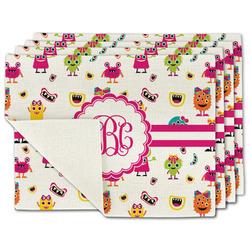 Girly Monsters Single-Sided Linen Placemat - Set of 4 w/ Monogram
