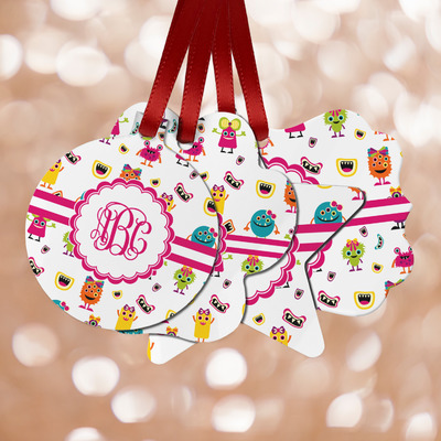 Girly Monsters Metal Ornaments - Double Sided w/ Monogram