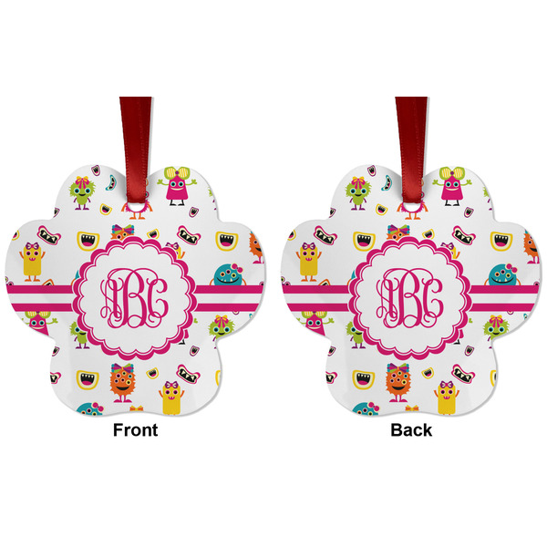 Girly Monsters Metal Paw Ornament - Front and Back