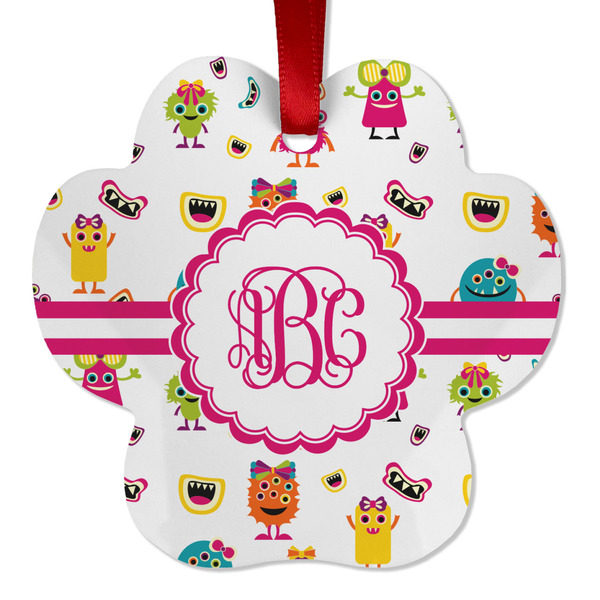 Custom Girly Monsters Metal Paw Ornament - Double Sided w/ Monogram