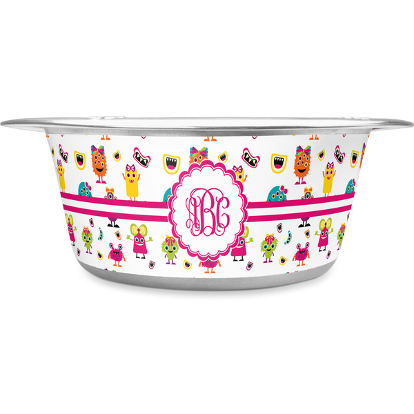 Custom Girly Monsters Stainless Steel Dog Bowl - Large (Personalized)
