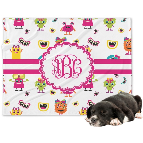 Custom Girly Monsters Dog Blanket - Large (Personalized)