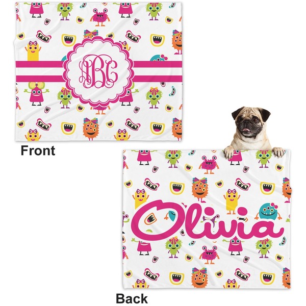 Girly Monsters Microfleece Dog Blanket - Large- Front & Back