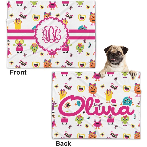 Girly Monsters Microfleece Dog Blanket - Regular - Front & Back