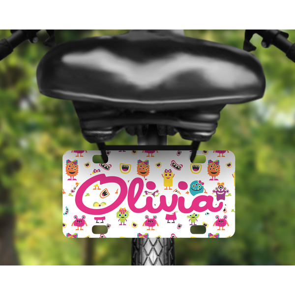 Girly Monsters Mini License Plate on Bicycle