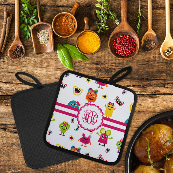 Girly Monsters Neoprene Pot Holder - Set of 2  LIFESTYLE (Flatlay)