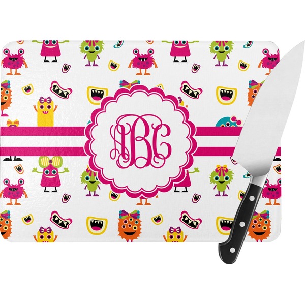 Custom Girly Monsters Rectangular Glass Cutting Board (Personalized)