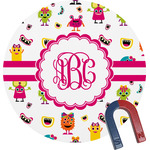 Girly Monsters Round Fridge Magnet (Personalized)